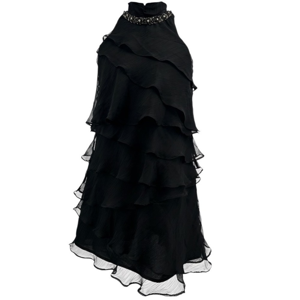 MM Couture by Miss Me Tiered Chiffon Black Beaded Neck Whimsigoth Romantic Party